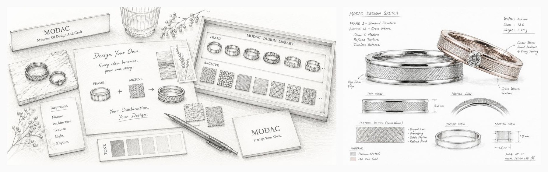MODAC design library and design sketch illustrations